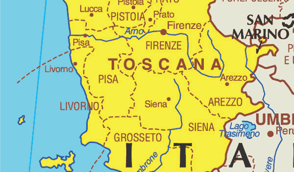 Mapa de la Toscana en Italia