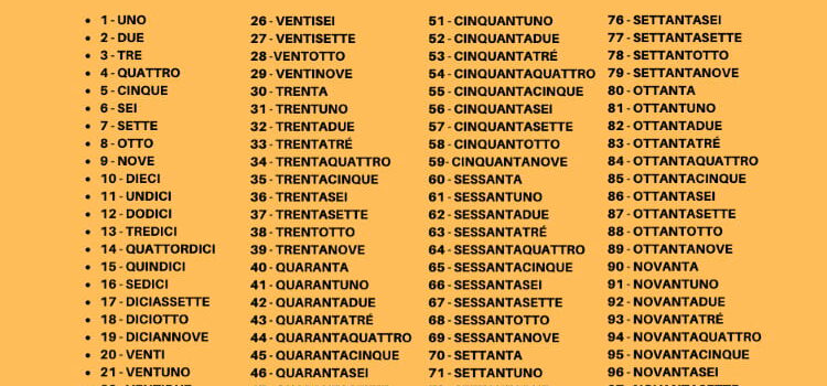 Numeros del 1 Al 100 en Italiano
