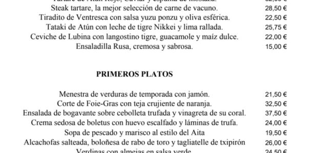 El cielo de Urrechu, carta de un excepcional restaurante
