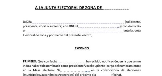 Modelo de escrito para renunciar a mesa electoral