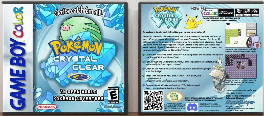 Pokemon Crystal Clear custom box art front and back, Game Boy Color