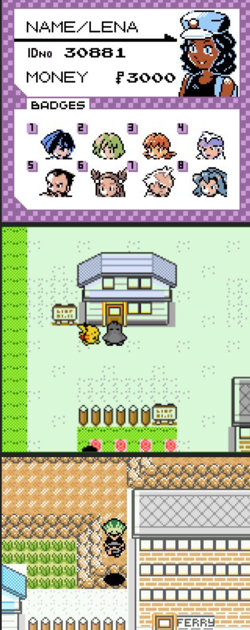 Pokemon Crystal Clear gameplay screenshots, trainer card and overworld